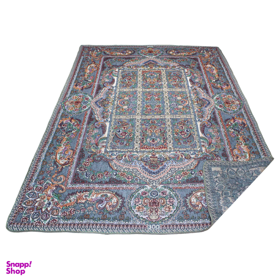 روفرشی مخمل طرح خشتی زمینه طوسی