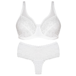 ست شورت و سوتین زنانه شاندرمن مدل فنردار گیپور گلدار کد 5080-2464-03 رنگ سفید