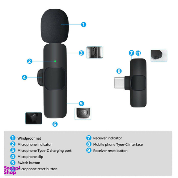 میکروفن یقه ای بی سیم مدل K8 Dual Type-C بسته 2 عددی