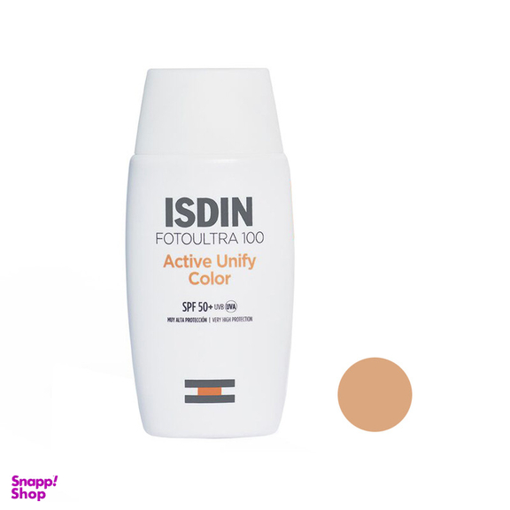 فلوئید ضد آفتاب رنگی ایزدین SPF 50 مدل Active Unify ‌مناسب انواع پوست حجم 50 میلی‌ لیتر