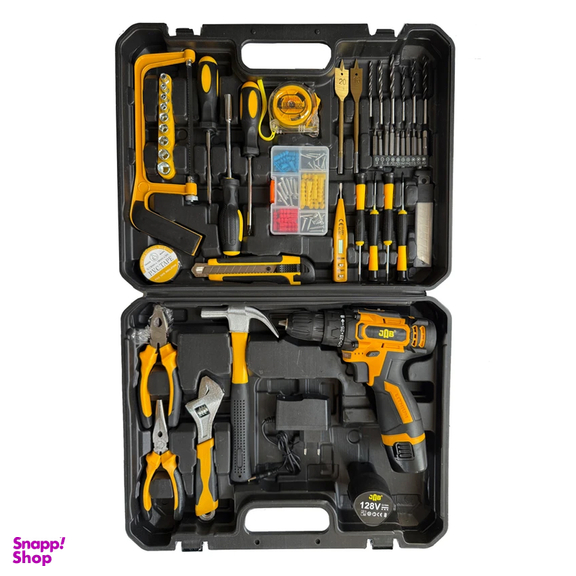 دریل پیچ گوشتی چکشی شارژی جاب مدل JB-128 VFX مجموعه 199 عددی