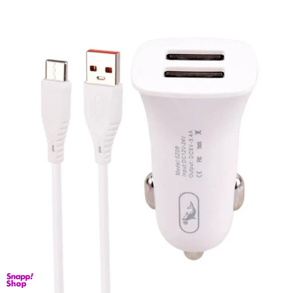 شارژر فندکی 15 وات اسکای دلفین مدل SZ09T به همراه کابل تبدیل USB-C