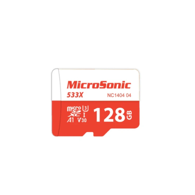 کارت حافظه microSDXC میکروسونیک مدل 533X-A1-V30 کلاس 10 استاندارد UHS-I U3 سرعت 80MBps ظرفیت 128 گیگابایت