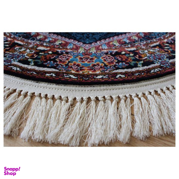 فرش ماشینی مدل بیضی طرح ناردون زمینه سرمه ای