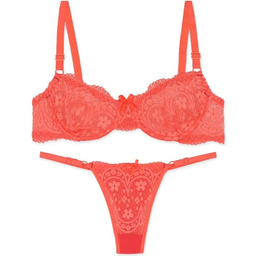 ست شورت و سوتین گلدوزی ژوبین کد 1395 رنگ نارنجی فسفری