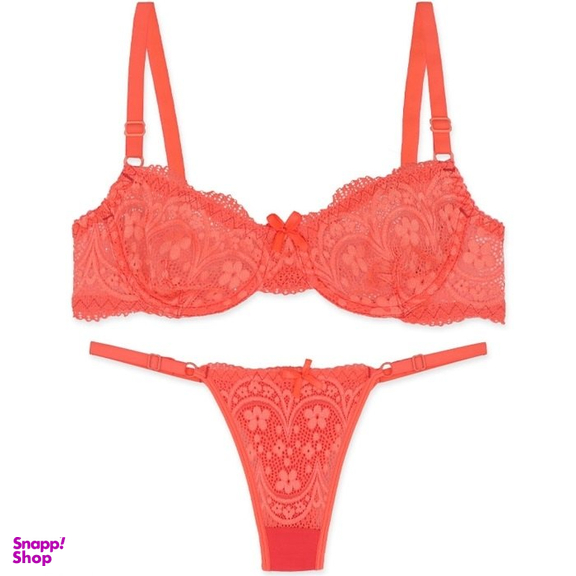 ست شورت و سوتین گلدوزی ژوبین کد 1395 رنگ نارنجی فسفری