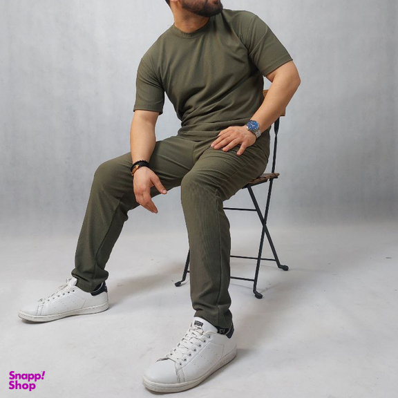 ست تیشرت و شلوار مردانه کد 52 رنگ سبز زیتونی