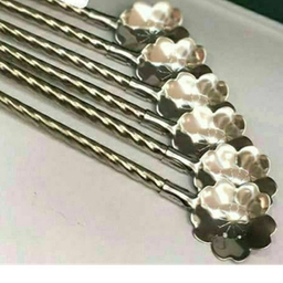 قاشق شربت خوری مدل پیچ نی دار طرح گل بسته 6 عددی به همراه برس شست و شو
