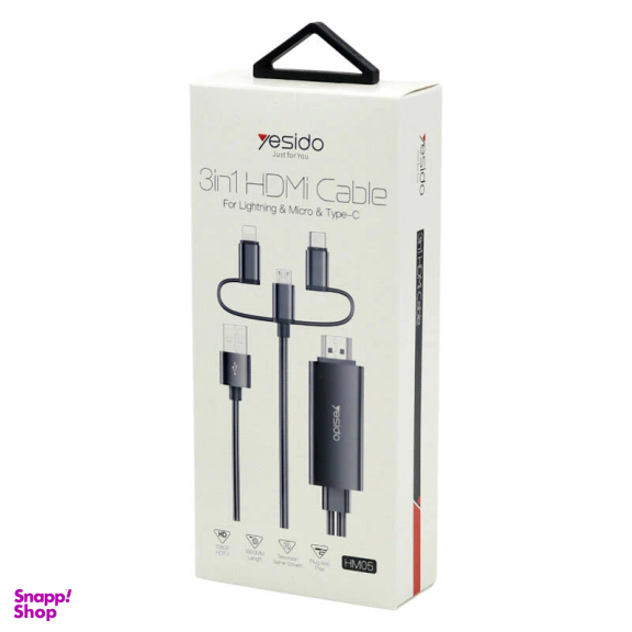 کابل 3 سر Lightning، تایپسی، میکرو به Hdmi یسیدو سری 4k مدل HM05 طول 1.8 متر
