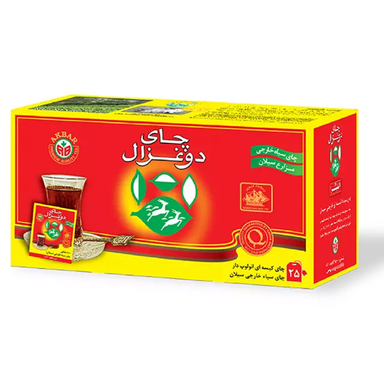 چای کیسه ای ساده دو غزال مدل آلوفويل بسته 25 عددی