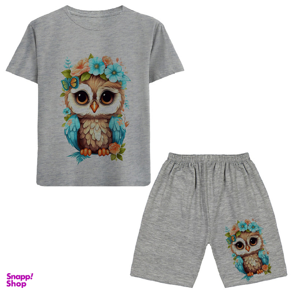 ست تیشرت و شلوارک دخترانه مدل جغد A57