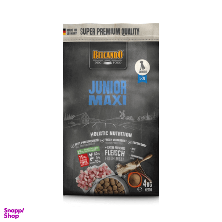 غذای خشک سگ بلکاندو مدل جونیور نژاد بزرگ وزن 4 کیلوگرم