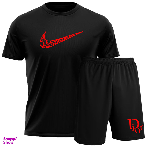 ست تیشرت و شلوارک اسپرت مردانه آلفامد کد TSH002 رنگ مشکی