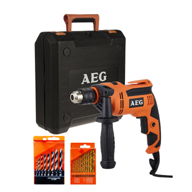 دریل چکشی ۱۳ میلی متری ۶۳۰ وات آ ا گ مدل SBE 630R به همراه ست مته چوب و آهن