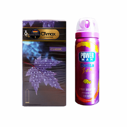 کاندوم کلایمکس مدل Classic 1 بسته 12 عددی به همراه اسپری پاورمن مدل Lemon وزن 60 گرم