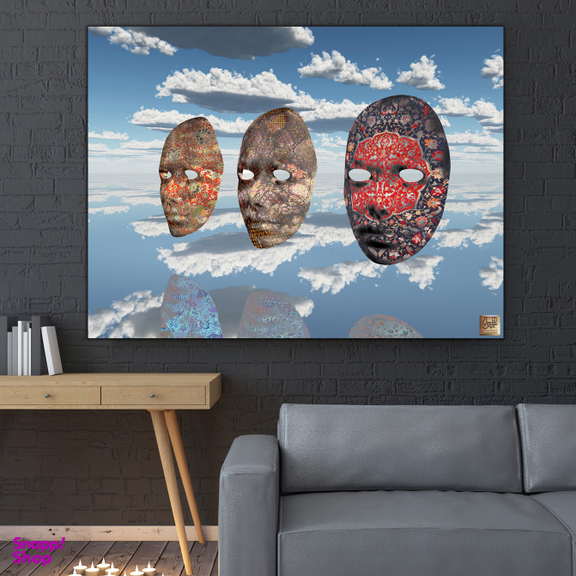 تابلو بوم نقاشی خط چارگوش طرح نقابها مدل 2747