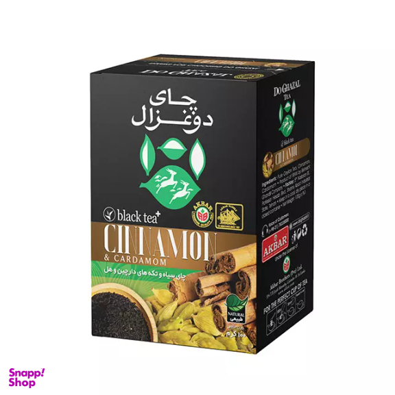 چای سیاه و تکه های دارچین و هل دو غزال وزن 100 گرم