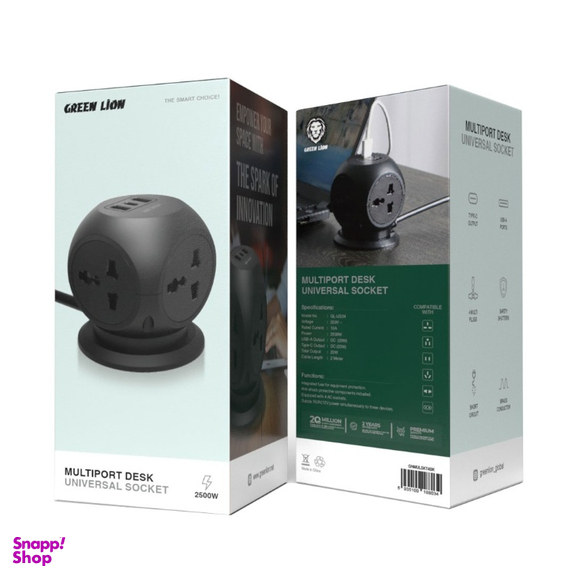 چندراهی برق گرین لاین مدل Green Lion Multi-Port Desk Universal Socket - Black