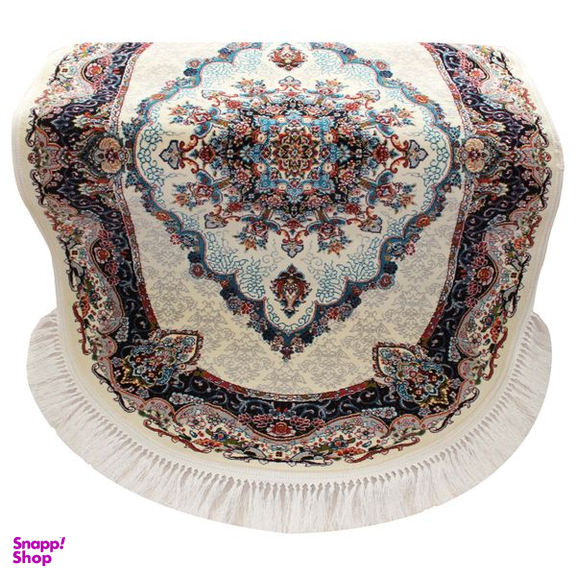فرش ماشینی مدل بیضی طرح نیلا زمینه کرم