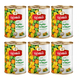 کنسرو مخلوط سبزیجات شهدین وزن 370 گرم بسته 6 عددی