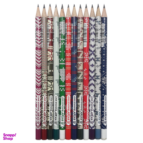 مداد مشکی آریا مدل LOVE KNITTING کد A5 بسته 12 عددی