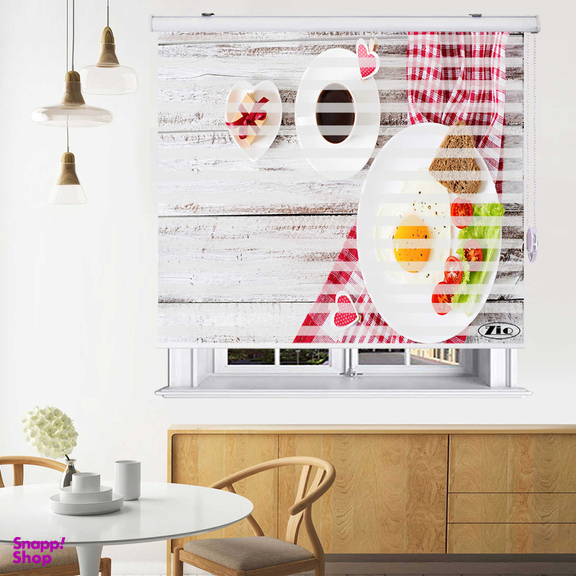 پرده زبرا زیو طرح صبحانه B1 سایز 150x150 سانتی متر