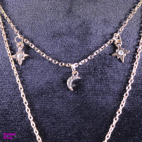 گردنبند زنانه طرح ماه و ستاره و الماس مدل آریا چند رج کد 08