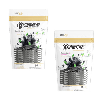 نخ دندان کانفیدنت مدل ذغالی کمانی مجموعه 2 بسته 50 عددی
