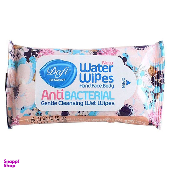 دستمال مرطوب پاک کننده دست و صورت دافی مدل Anti Bacterial طرح گل بسته 12 عددی