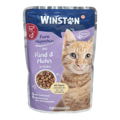 پوچ گربه وینستون مدل گوشت گاو و مرغ در ژله وزن 100 گرم