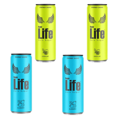 انرژی زا هپی لایف بدون قند با طعم بلوبری و لیمو حجم 250 میلی لیتر بسته 4 عددی