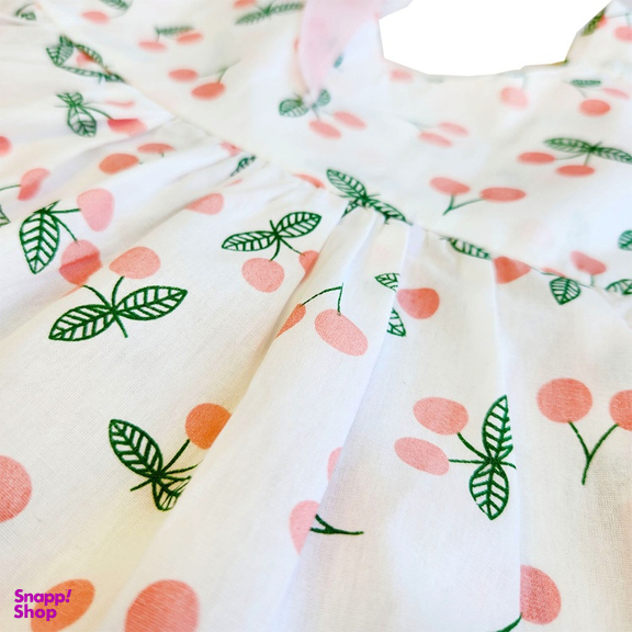 پیراهن دخترانه بالدار به همراه کلاه طرح گیلاس کد 10147