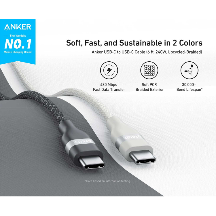 کابل دیتا 240 وات Type-C انکر مدل A82E2 طول 90 سانتی متر