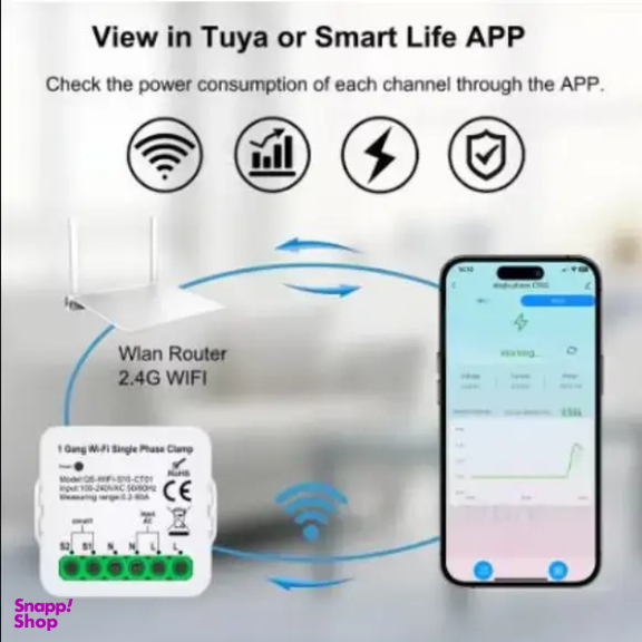 کلمپ اندازه گیری جریان هوشمند تک‌ فاز مدل PST-PW02 WiFi