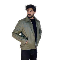 کاپشن چرم مردانه مدل کلاسیک رنگ سبز