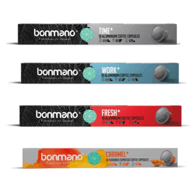 ترکیب کپسول قهوه +TIME و +WORK و +FRESH و کارامل بن مانو مجموعه ۴ عددی
