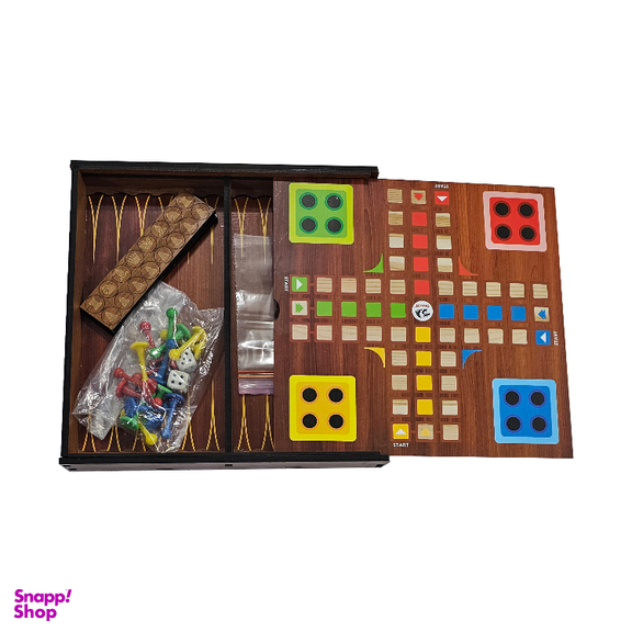 مجموعه 8 بازی دراگون مدل منچ و مارپله و شطرنج چوبی کد 808 به همراه کیف چرمی