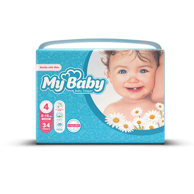 پوشک مای بیبی مدل سری مهربان با پوست سایز 4 بسته 34 عددی
