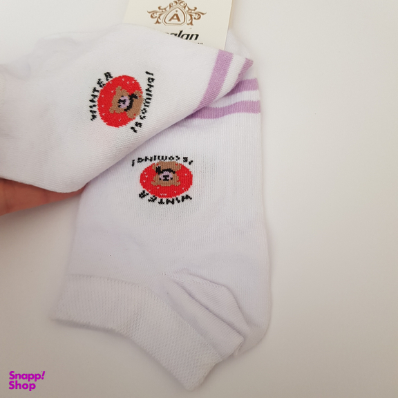 جوراب دخترانه مدل دو خط رنگ سفید