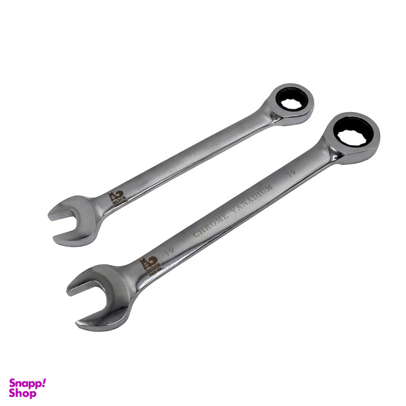 آچار یکسر تخت و یکسر رینگی جغجغه ای مدل کوییک کد YP-HC-015-19MM سایز 15، 19 میلی متر مجموعه 2 عددی