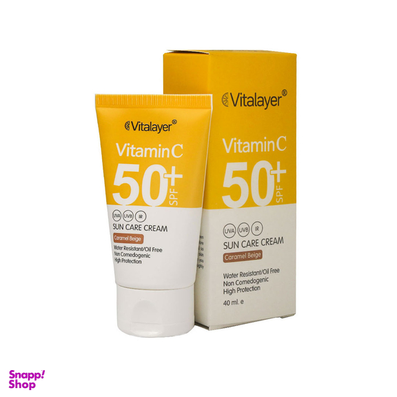 کرم ضدآفتاب ویتالیر +SPF50 رنگ بژ کاراملی حاوی ویتامین سی حجم 40 میلی لیتر