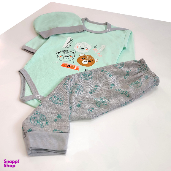 ست 3 تکه لباس نوزادی مدل کله خرس کد 4030