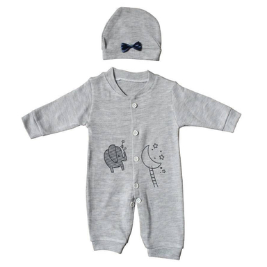 ست سرهمی و کلاه نوزادی مدل فیل و ستاره رنگ طوسی