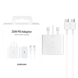 شارژر دیواری 25 وات سامسونگ دل Ep-Ta800 به همراه کابل تبدیل USB-C و مبدل برق 3 به 2 مرکان