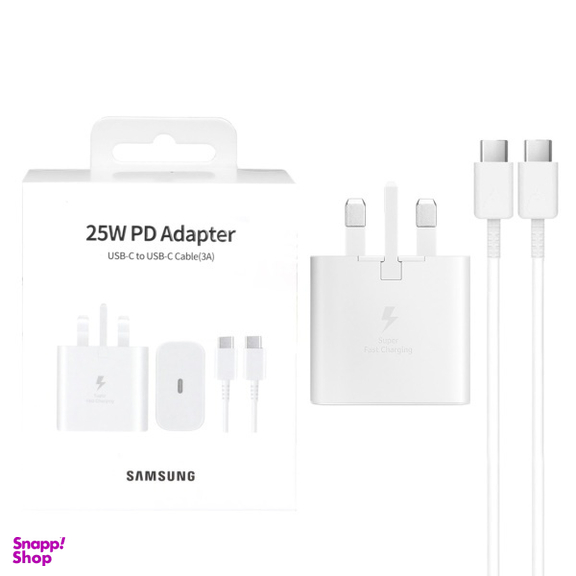 شارژر دیواری 25 وات سامسونگ دل Ep-Ta800 به همراه کابل تبدیل USB-C و مبدل برق 3 به 2 مرکان