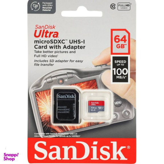 کارت حافظه سن دیسک مدل MicroSDXC UHS-I A1 ظرفیت 64 گیگابایت به همراه آداپتور