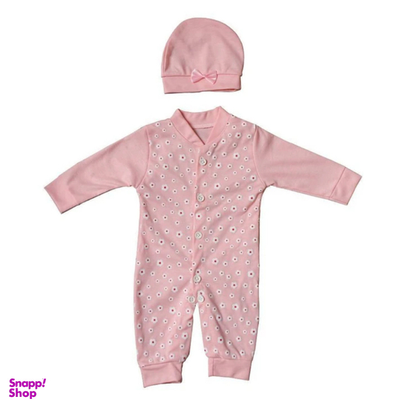 ست سرهمی و کلاه نوزادی مدل آرامیس رنگ صورتی