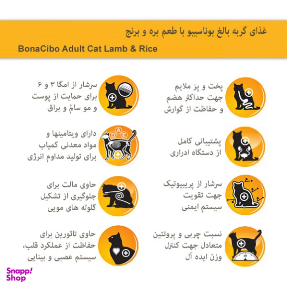 غذای خشک گربه بوناسیبو مدل بره و برنج وزن 2 کیلوگرم