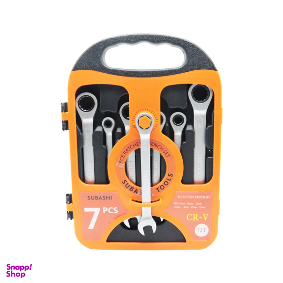 آچار یکسر تخت و یکسر رینگی سوباشی مدل جغجغه ای کد YP-72T-8/19MM مجموعه 7 عددی