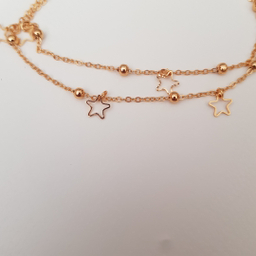 پابند زنانه دو رج طرح ستاره و گوی رنگ طلایی